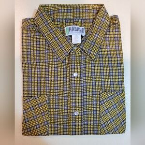 Brand new Men's Haband pearl snap button-down yellow & brown XL shirt